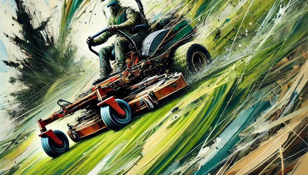 mowing on a slope